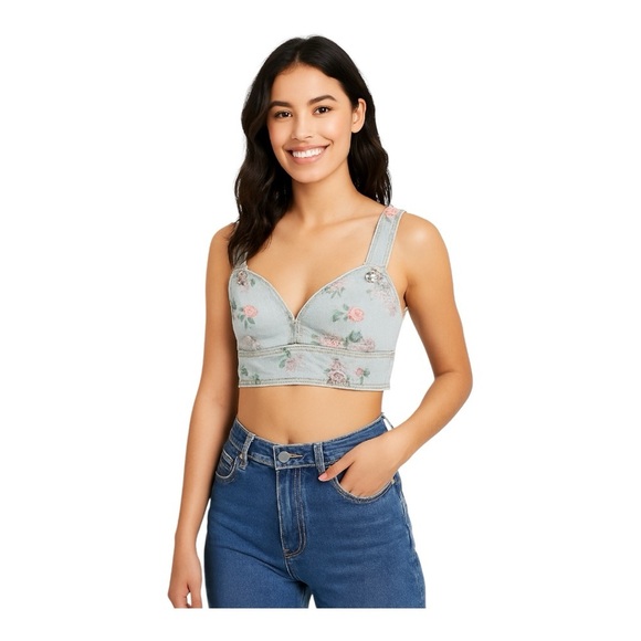 Wild Fable Denim Floral Crop Top XXS – Light Wash - Picture 1 of 9
